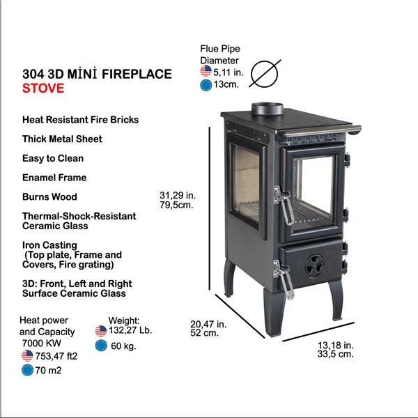 CALISKAN 304 3D / MINI FIREPLACE STOVE